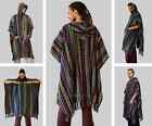 Poncho, Mens Hippie Long woven poncho with Hood, Pure cotton Festival pancho