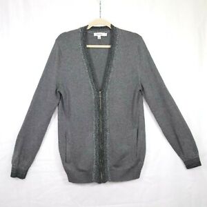 Calvin Klein Cardigan Sweater Gray Size Small Mens Full Zip V Neck Pockets Knit