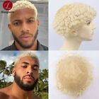 Blonde Full Lace Afro Curly Human Hair Mens Toupee Replacement Hairpiece Wigs 6