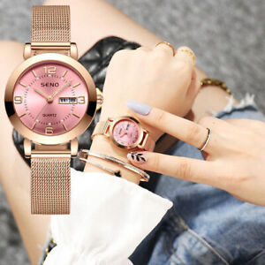 Women Fashion Mesh Strap Quartz Watch Watch Luminous Waterproof Dual Calendar