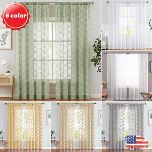 2 Panels Sheer Leaf Embroidered Treatments Window Curtains for Living Room
