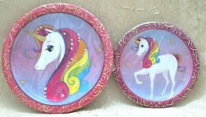 RAINBOW & Pink White Unicorn Party Plates Two Sizes Made in USA Sealed Pride