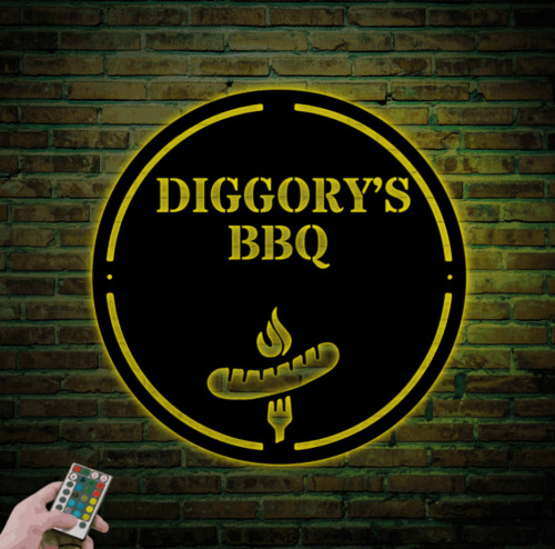Personalized BBQ Grill Sign with LED Lights, Custom Barbecue Metal Sign Outdoor