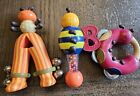 Lot of 3 ABC Rattles Baby Toys  byou Bells Ant Bee Caterpillar Excellent Con