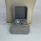London Blue Topaz Ring 14k Yellow Gold Natural Diamond Emerald Cut 3.05 Carat 6
