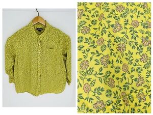 Lands End Floral Shirt Womens Size 1X Yellow Roll Tab Long Sleeve Button Up 1X