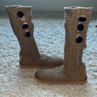 UGG Australia Classic Cardy Tan Knit Sweater Boots sheepskin/Leather Women's 9