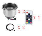 2PCS Boat Cup Drink Holder Stainless Steel 14 LED RGB Remote Control Marine Car