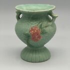Antique Weller Green double handled Vase with pink flower Urnshaped Aged Unique