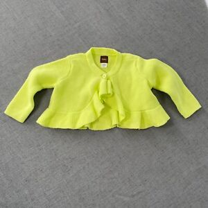Tea Collection Sweater Baby Girls 9-12 Months Kiwi Green Ruffle Crop Cardigan