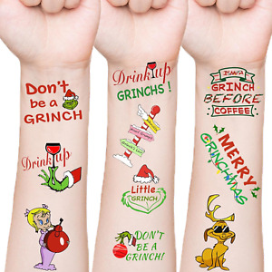 Grinch Christmas Temporary Tattoos for Kids - 120Pcs Pattern Christmas Tattoos S