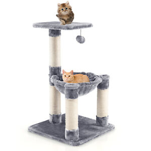 Petsjoy Cat Tree Multi-Level Cat Tower w/ Scratching Posts & Cat Hammock Grey