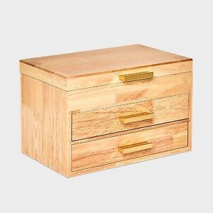 Three Drawer Wood Organizer Jewelry Box - A New Day Light Brown