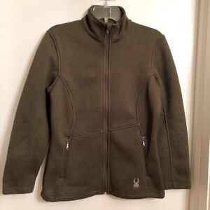 New Spyder Zip Front Knit Core Jacket Sweater Dark Green Ski Snowboarding Layer