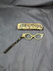 Vintage Lorgnette Folding Opera Cat Eye Glasses w Handle Gold & Gems Rare Umique