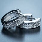 White Gold Plated Men's Small Sterling Silver Iced Cz Hoop Huggie Earrings
