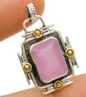 Two Tone Natural Rose Quartz 925 Solid Sterling Silver Pendant Jewelry K15-2