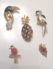 Vintage Birds Goldtone Multi Colored Brooch Pin Lot. 1 Signed LC TOUCAN PARROT