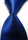 Hot! Classic Checks Blue White JACQUARD WOVEN 100% Silk Men's Tie Necktie