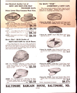 1907 Baltimore Bargain House Hats and Caps Mens & Boys Accessories Advertisement