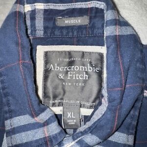 ABERCROMBIE & FITCH Shirt XL Muscle Blue Plaid Flannel Men's