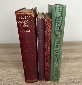 New ListingLot of 4 Antique Foreign Language Student Text Books Vintage Hardcover