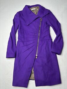 Versace Women’s Purple Virgin Wool Coat Size 44 Moto Zip Up