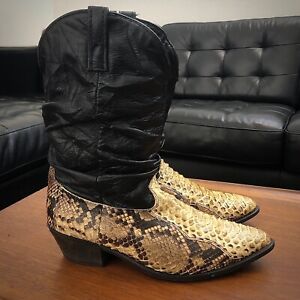 DINGO Vintage Western Cowboy Snakeskin / Python Style Slouch Boots – Size 12