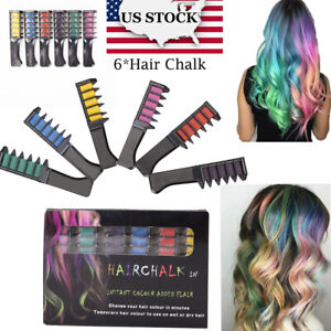 US Hair Color Pen Temporary Chalk Changing Comb Kit 6 Color Washable Disposable