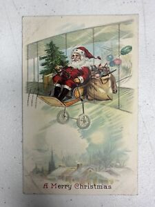 Antique 1910 Santa Claus Christmas Postcard Vintage Collectible Air Plane Sleigh
