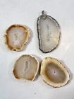 Lot of 4 Polished Natural Agate Geode Slices for Jewelry