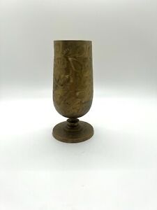 New ListingFloral Etched Brass Pedestal Vase Metal Goblet Made in India