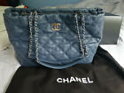 CHANEL QUILTED BLUE JEAN COLOR LEATHER TOTE HANDBAG/GRAND SHOPPER