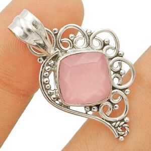 Natural Rose Quartz 925 Solid Sterling Silver Pendant Jewelry K13-4