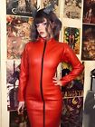Misfitz red  leather look dress, two way zip size 22 CD TV Goth Fetish Club