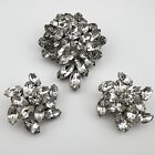 Vintage Unsigned Weiss Icing Clear Crystal Rhinestone Pin Brooch Clip Earrings
