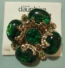 Stunning! Carol Dauplaise- Green Oval Cabochons Pin Brooch With Gold Accents~C