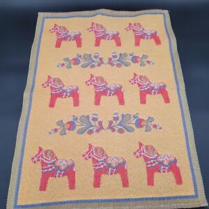 Ekelund Swedish Scandinavian Hand Woven Tapestry Dala Horses 25x18