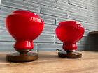 Vintage Pair of Space Age Glass Table Lamp Atomic Design Light Mid Century Red