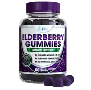 Vita Miracle Elderberry Gummies w/ Zinc & Vitamin C - Immune Support Adults Kids