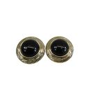 Vintage  Black Cabochon Button Clip on Earrings Gold Tone 52176