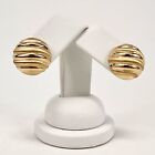 14k Yellow Gold Textured Ribbed Dome Circular Stud Earrings