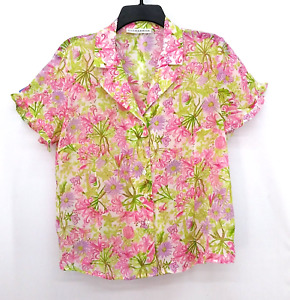 Sag Harbor Shirt Womens Petite Medium Pink Floral Short Sleeve Button Up Blouse