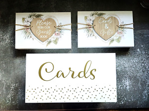 New ListingSet Of Three White Floral Hobby Lobby Wedding Decor - Signs And Card Box