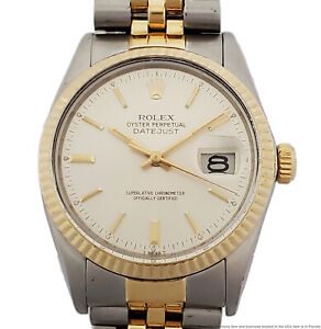 Rolex Datejust 16013 18k Gold SS Vintage Mens Wrist Watch Jubilee Bracelet