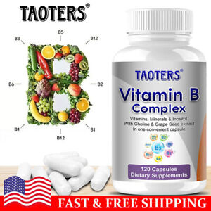 Vitamin B Complex Capsules B1 B2 B3 B5 B6 B12 Folic Acid and Biotin Energy