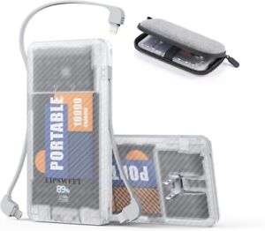 Portable Power Bank, Slim 10000mAh 20W USB C, Built In AC Wall Plug, Transparent