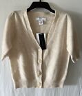 NWT MAGASCHONI Tan 100% Cashmere Sweater Short Sleeve Cardigan XS $158