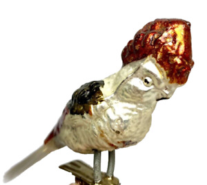 Vintage Parrot Clip On Bird Ornament Blown Mercury Glass Spun Tail Germany
