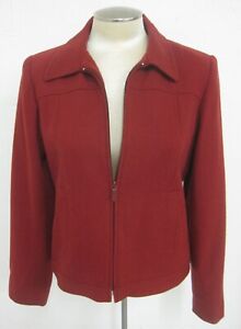 Express Blazer Jacket Size 9/10 Red 100% Wool Lined Zip Front Pockets Vintage